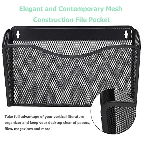 EASEPRES 3 Single Pocket Mesh Hanging File Organizer, Vertical Wall Mounted Magazine File Holder, Mount Basket Mail Paper Document Folder Organizing for Office, Home and School, Black - Image 3