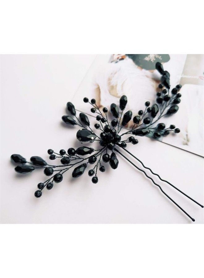 Aimimier Bridal Black Crystal Hair Pins Classical Wedding Back Comb Prom Party Festival Hair Accessories for Women and Girls