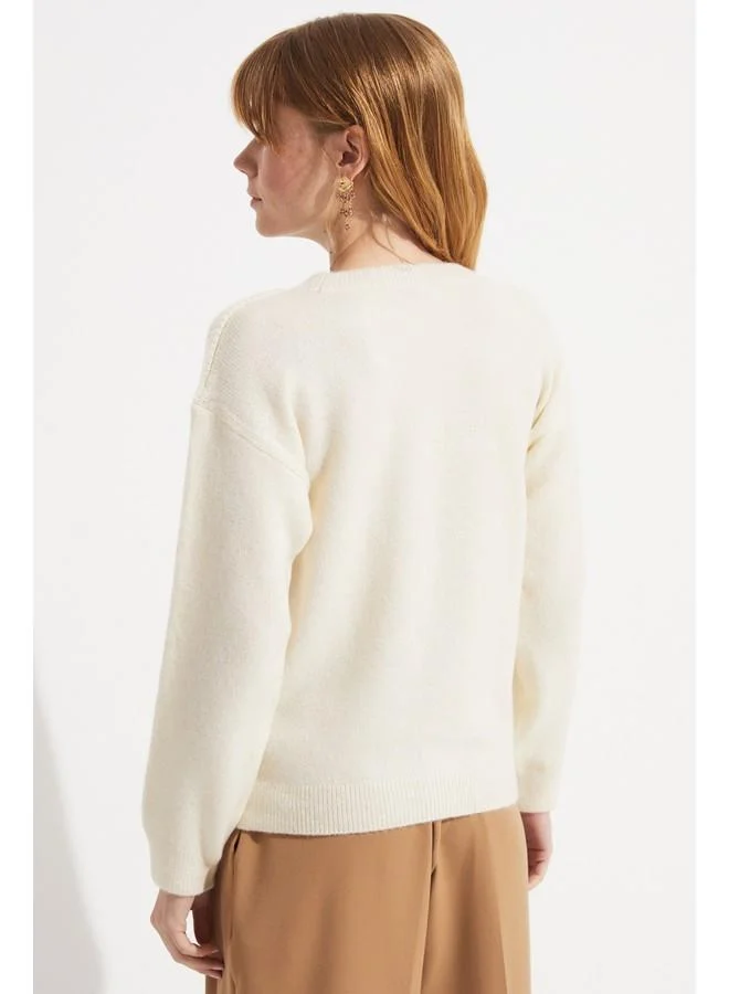 JUNE June Openwork Detailed Knitwear Sweater Ecru