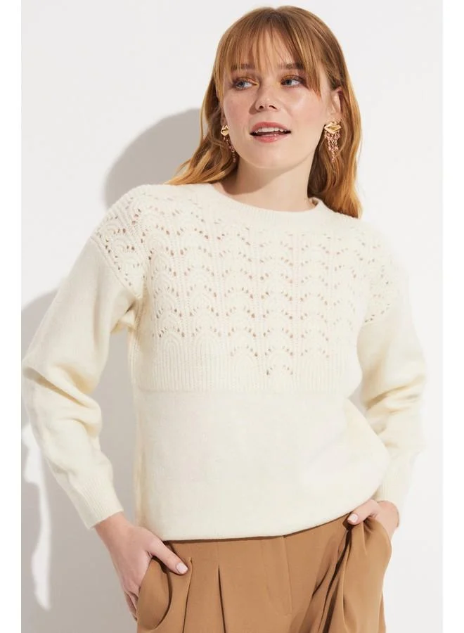 JUNE June Openwork Detailed Knitwear Sweater Ecru