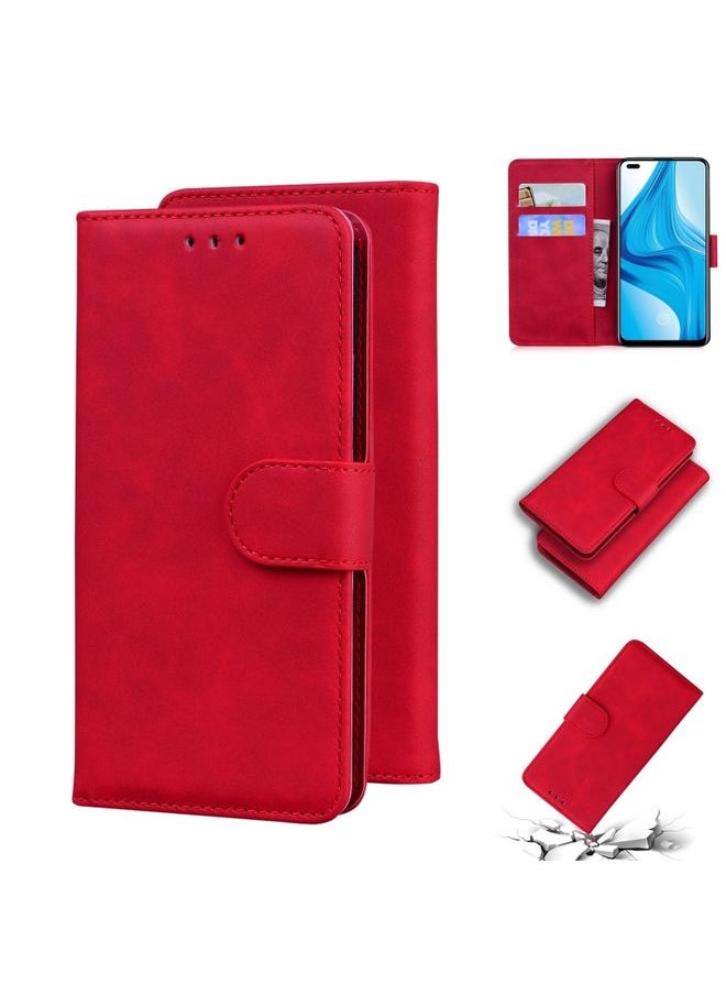 HuHa Case Cover For OPPO Reno4 Lite/F17 Pro/A93/Reno4 F Skin Feel Pure Color Flip Leather Phone Case Red 