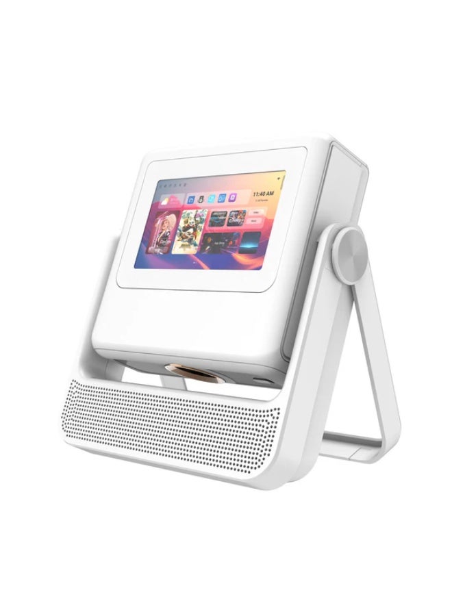 CRONY A5 Pro Dual-Screen Smart Projector features a 7-inch touchscreen and a 2.7-inch LCD screen | 200 lumens LED backlight | 250-inch screen size | 720p HD resolution | Autofocus and keystone correction | Wi-Fi and Bluetooth 5.0 | Supports HDMI/USB/audio interfaces - Pearl White - Image 1