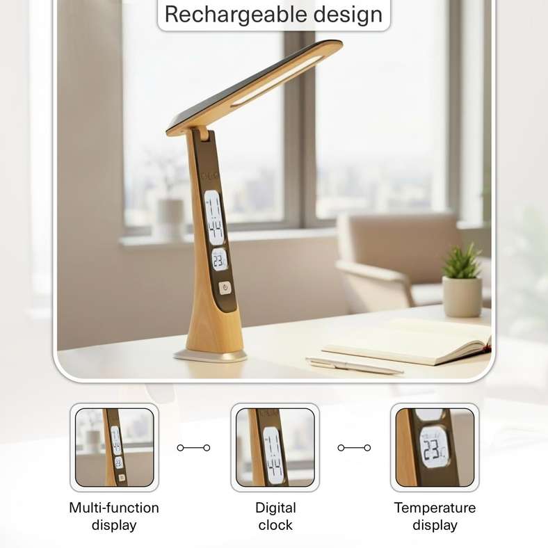 Pan Home Yukina Multi Function LED Desk Lamp - Yellow Wood - Image 4