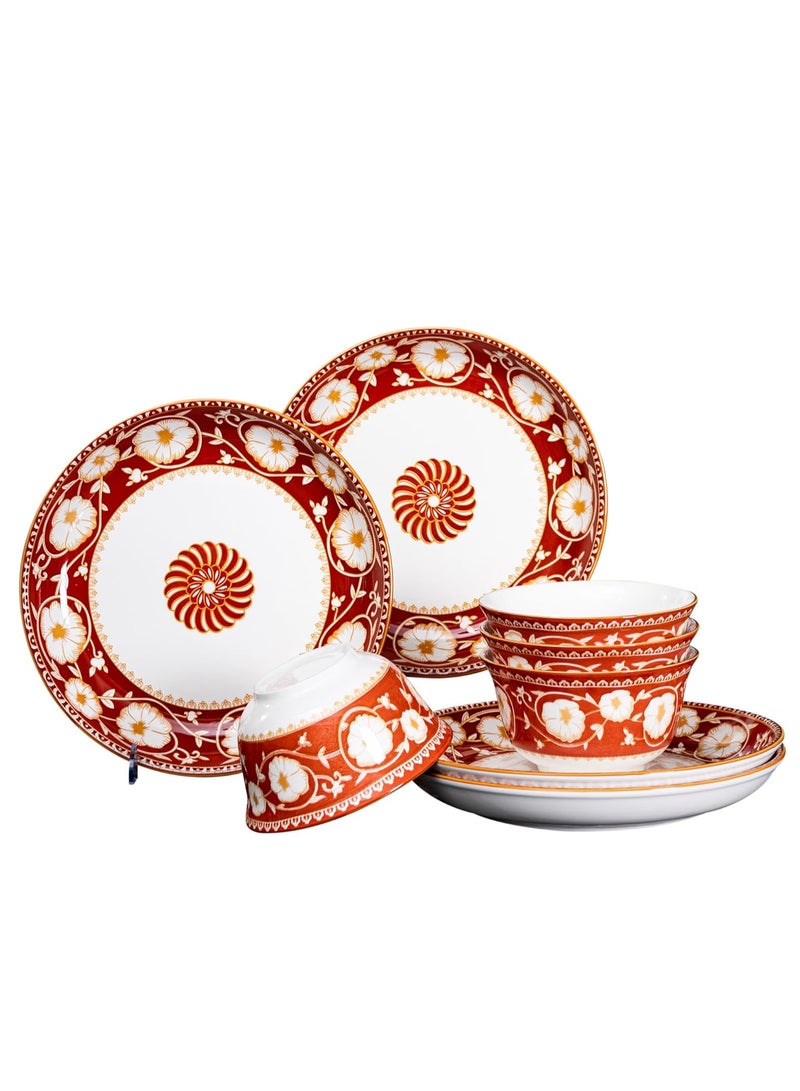 GOLD MANTIS 8-Piece Red and White Floral Pattern Ceramic Dinnerware Set - Includes 4x 10.2-Inch Plates, 4x 5.5-Inch Bowls | Microwave & Dishwasher Safe | Classic Tableware for Elegant Dining - Image 1