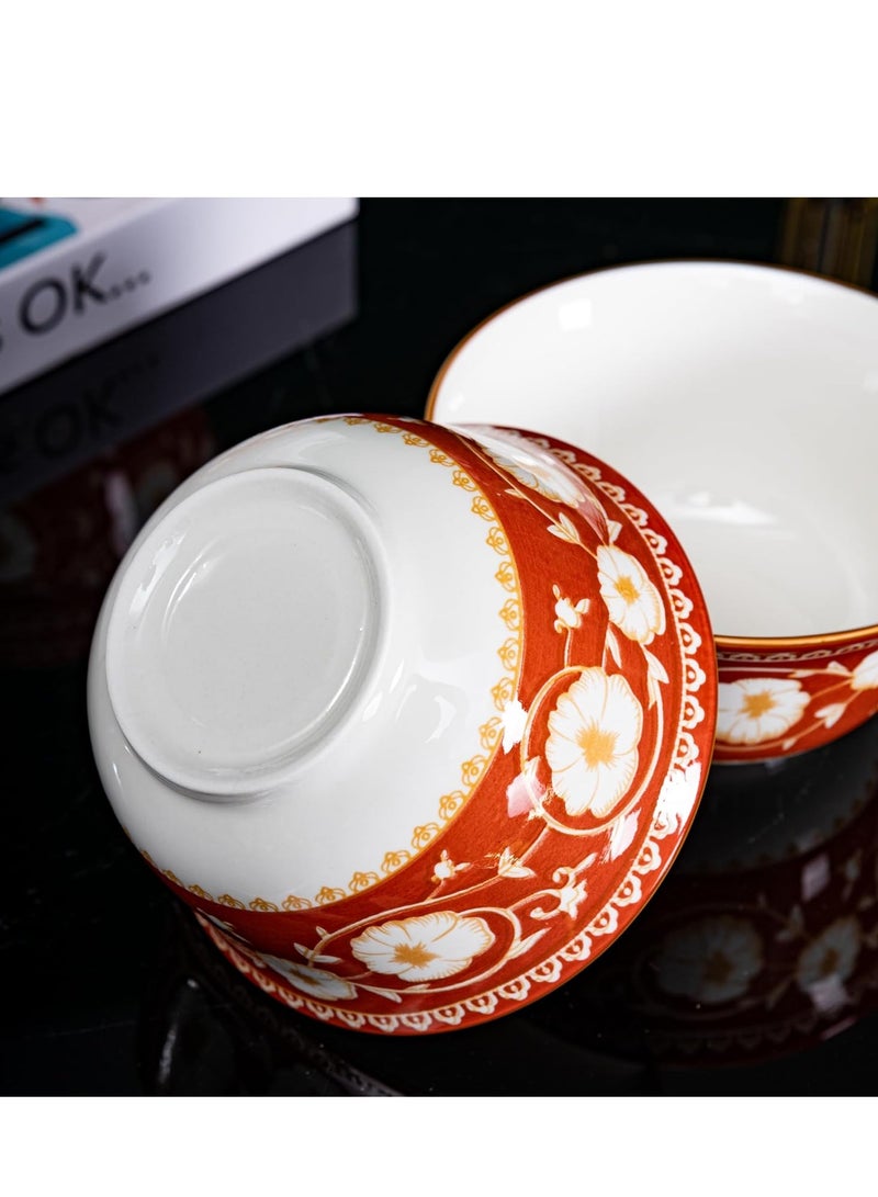 GOLD MANTIS 8-Piece Red and White Floral Pattern Ceramic Dinnerware Set - Includes 4x 10.2-Inch Plates, 4x 5.5-Inch Bowls | Microwave & Dishwasher Safe | Classic Tableware for Elegant Dining - Image 3
