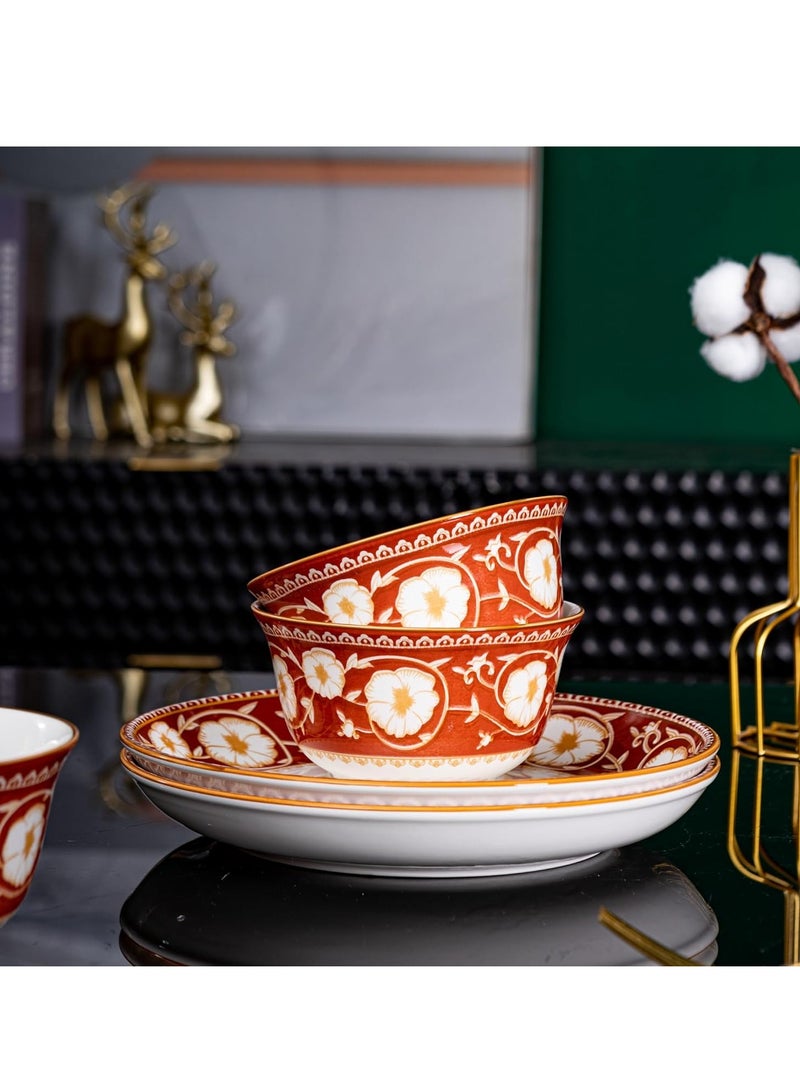 GOLD MANTIS 8-Piece Red and White Floral Pattern Ceramic Dinnerware Set - Includes 4x 10.2-Inch Plates, 4x 5.5-Inch Bowls | Microwave & Dishwasher Safe | Classic Tableware for Elegant Dining - Image 4
