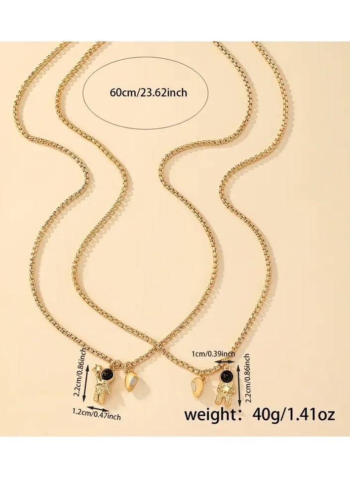 Goolsky Boho Zinc Alloy Astronaut Pendant Necklace Set for Couples, Daily & Gift Occasion Jewelry, with Heart Detail, for All Seasons - Image 2