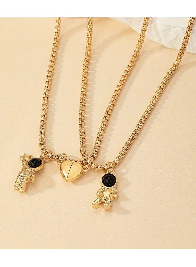 Goolsky Boho Zinc Alloy Astronaut Pendant Necklace Set for Couples, Daily & Gift Occasion Jewelry, with Heart Detail, for All Seasons - Image 4