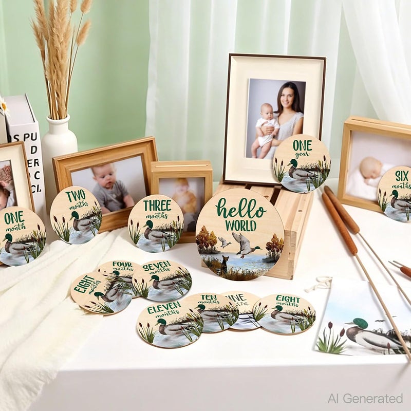 Al Raied ARS® Duck Milestone Cards - Mallard Baby Wooden Disc Marker Set - Image 4