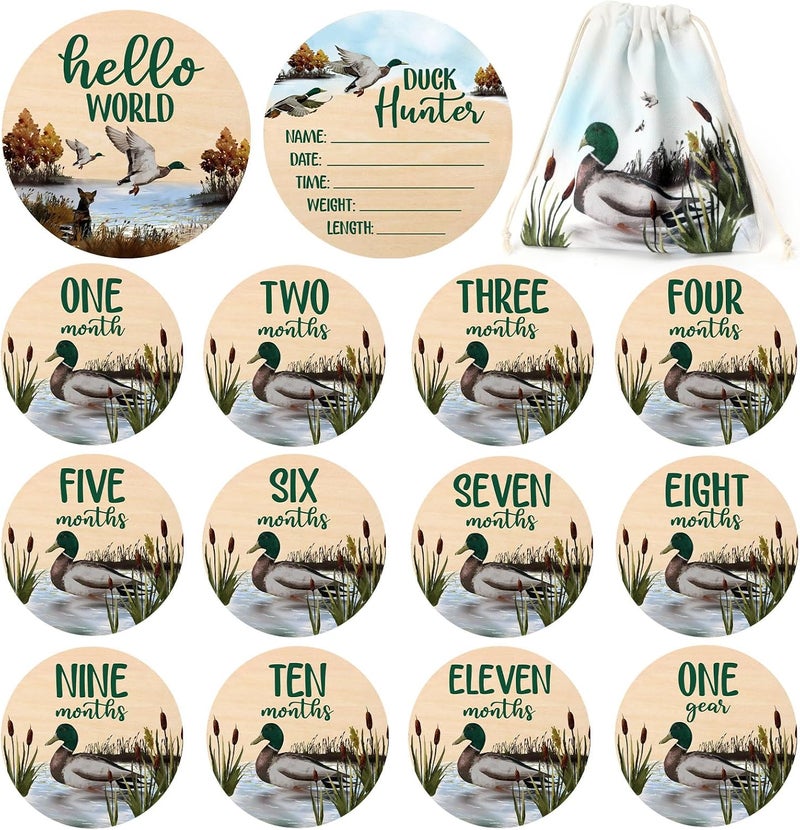 Al Raied ARS® Duck Milestone Cards - Mallard Baby Wooden Disc Marker Set - Image 1