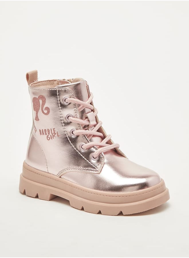 Barbie - Girls Printed Ankle Boots With Lace-Up Closure - Image 1