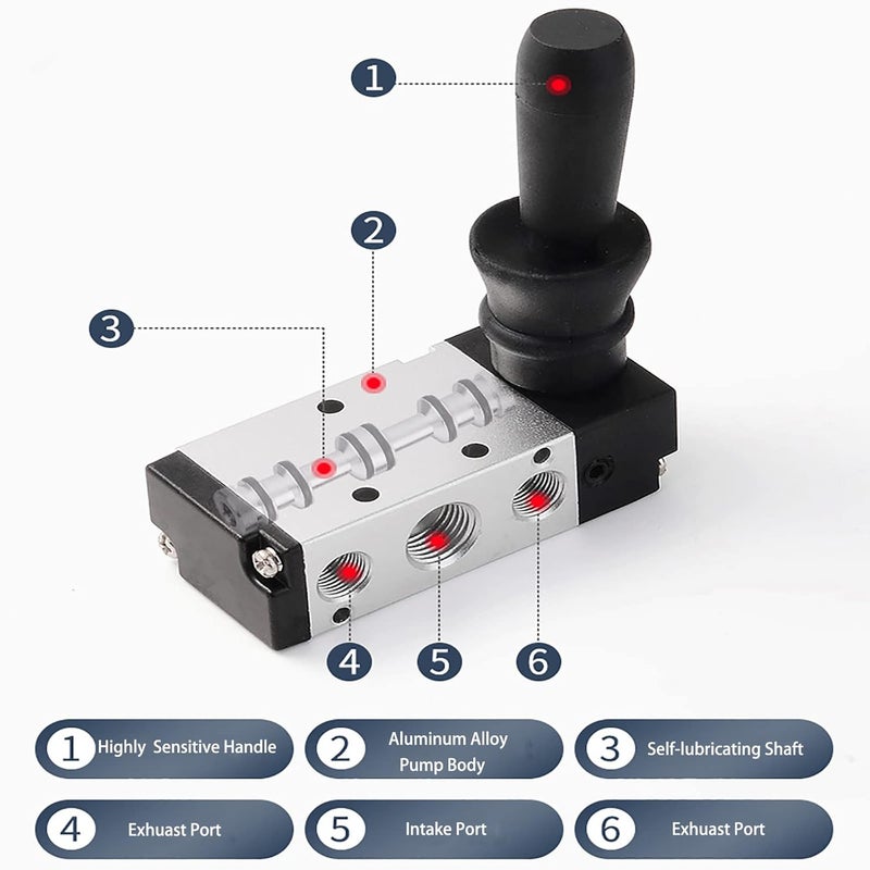 RH صمام هوائي يعمل بواسطة رافعة يد 5 طرق و 2 وضعية صمام كهربائي هوائي تحكم يدوي صمامات دفع وسحب 4H210-08 (1/4"NPT) - Image 2