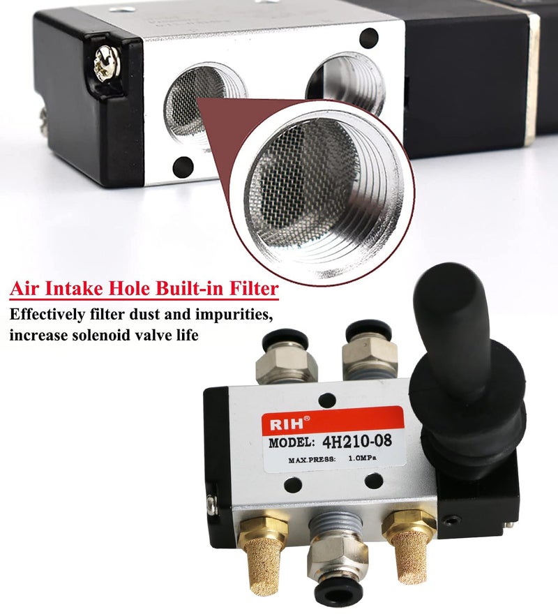 RH صمام هوائي يعمل بواسطة رافعة يد 5 طرق و 2 وضعية صمام كهربائي هوائي تحكم يدوي صمامات دفع وسحب 4H210-08 (1/4"NPT) - Image 5