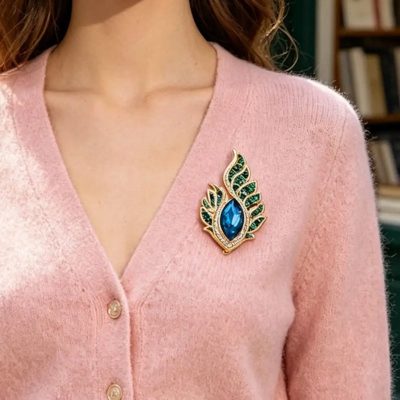 The Black Pearl Accessories Golden Blue Zirconic Brooch - Image 3