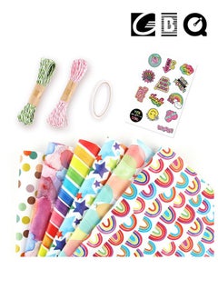 50 x 70cm Gift Wrap Set, 6 Sets of Colourful Wrapping Paper with String and Stickers for Valentine's Day, Birthdays, Graduations and Other Gift Wrappings