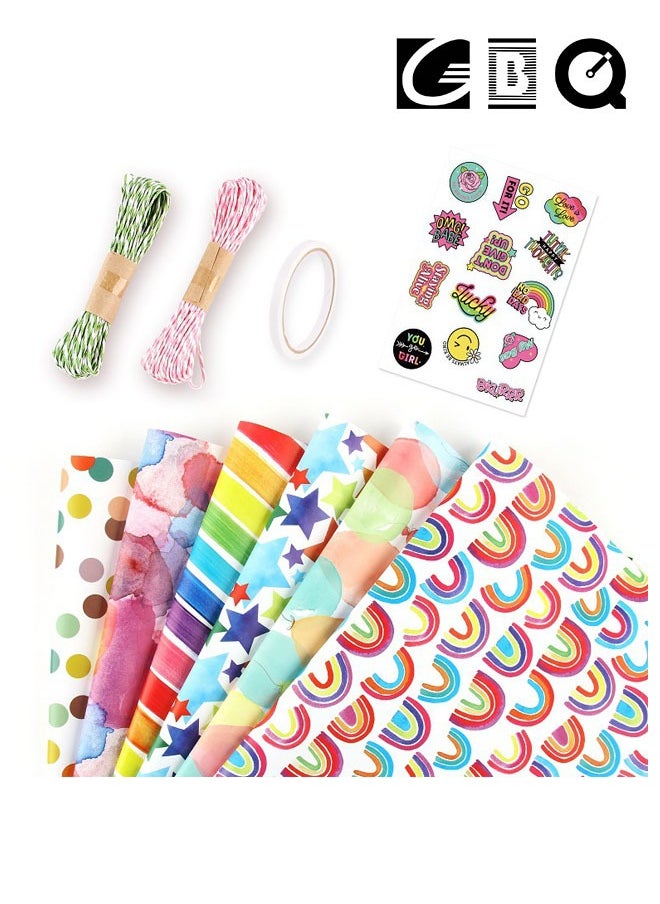 GBQ - 50 x 70cm Gift Wrap Set, 6 Sets of Colourful Wrapping Paper with String and Stickers for Valentine's Day, Birthdays, Graduations and Other Gift Wrappings - Image 1