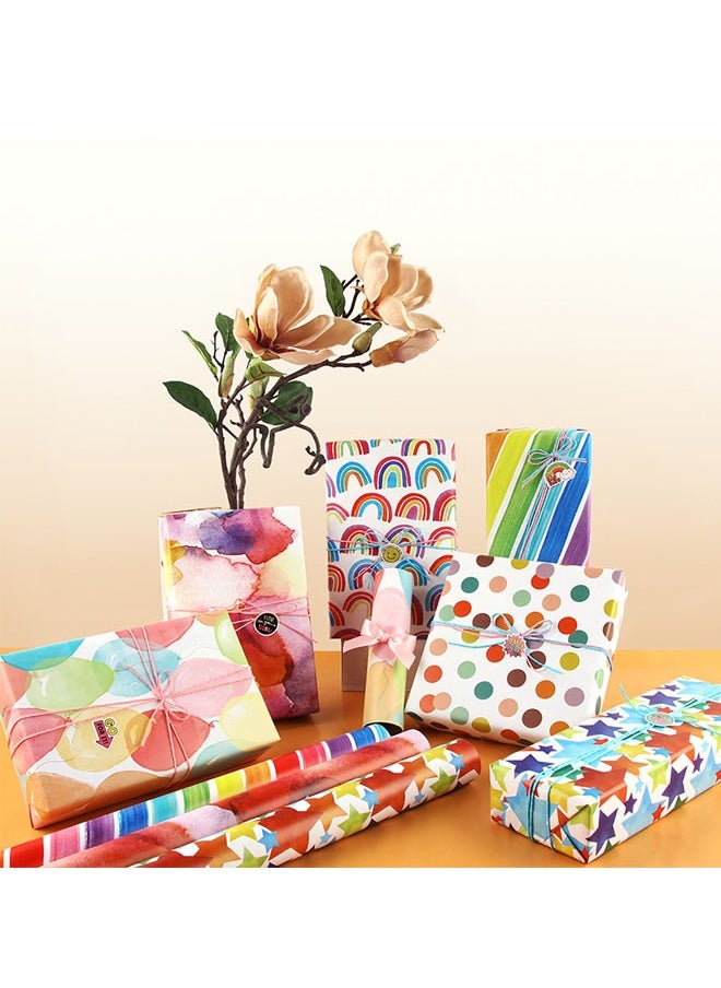GBQ - 50 x 70cm Gift Wrap Set, 6 Sets of Colourful Wrapping Paper with String and Stickers for Valentine's Day, Birthdays, Graduations and Other Gift Wrappings - Image 1