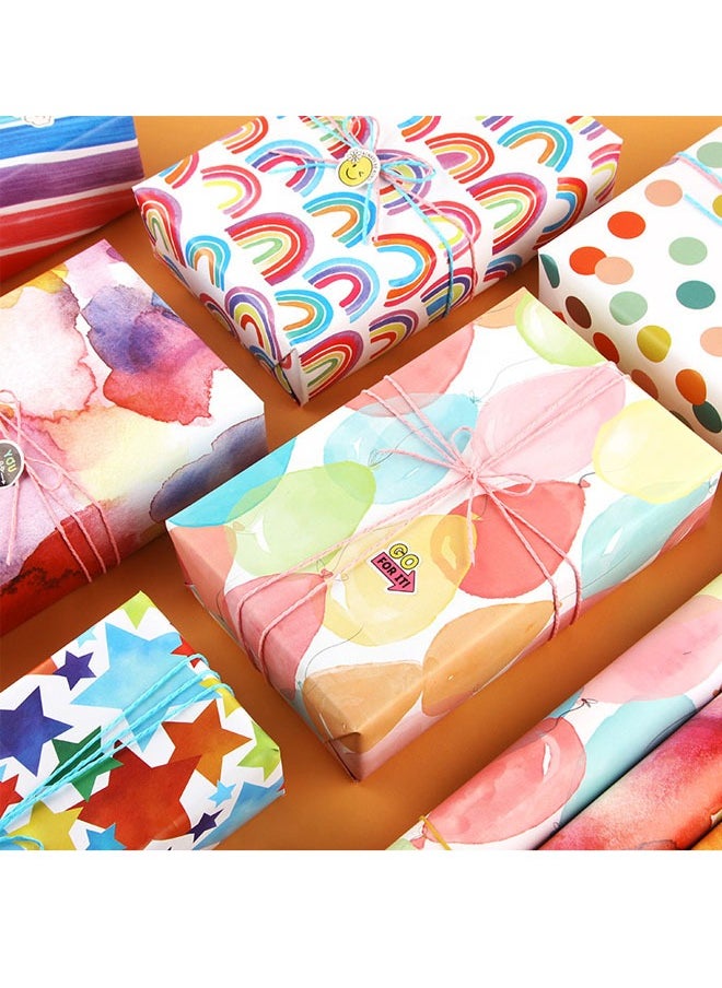 GBQ - 50 x 70cm Gift Wrap Set, 6 Sets of Colourful Wrapping Paper with String and Stickers for Valentine's Day, Birthdays, Graduations and Other Gift Wrappings - Image 1