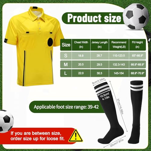 ZhouBoat Soccer Referee Kit 6 Pcs Soccer Referee Shirt Jersey Umpire Uniform Football Linesman Flags Whistle Soccer Socks Referee Notebook Soccer Referee Costume for Adult Teenager Yellow Medium - Image 3