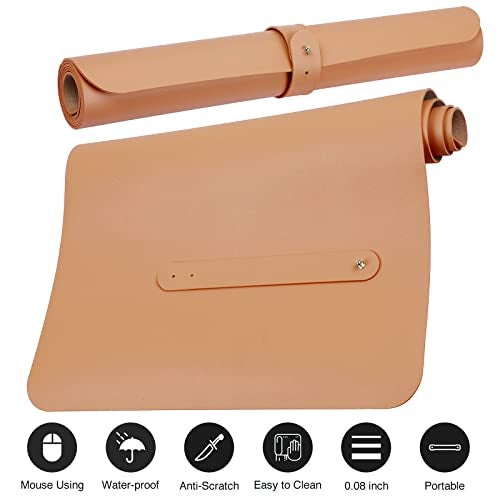 Boutilon Leather Desk Pad Protector,Non-Slip Mouse Pad,Laptop Desk Pad,Office Mouse Mat,Waterproof Leather Desk Blotter,Desk Writing Pad for Office and Home (M-Orange Pink,30"x14") - Image 4