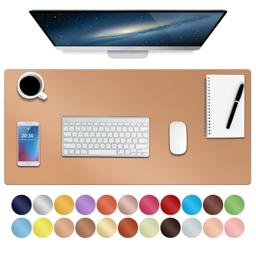 Boutilon Leather Desk Pad Protector,Non-Slip Mouse Pad,Laptop Desk Pad,Office Mouse Mat,Waterproof Leather Desk Blotter,Desk Writing Pad for Office and Home (M-Orange Pink,30"x14") - Image 1