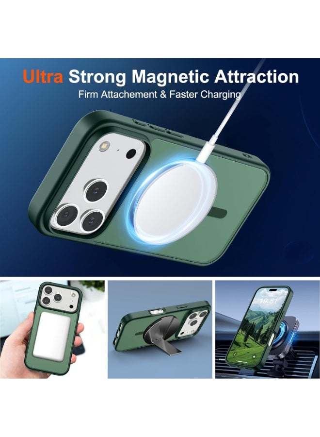 أكاليكس جراب مغناطيسي غير لامع لهاتف iPhone 17 Pro Max، متوافق مع MagSafe، غطاء فاخر مطلي، جراب هاتف واقي مقاوم للصدمات ناعم غير لامع من مادة TPU، (أخضر جبلي) - Image 2