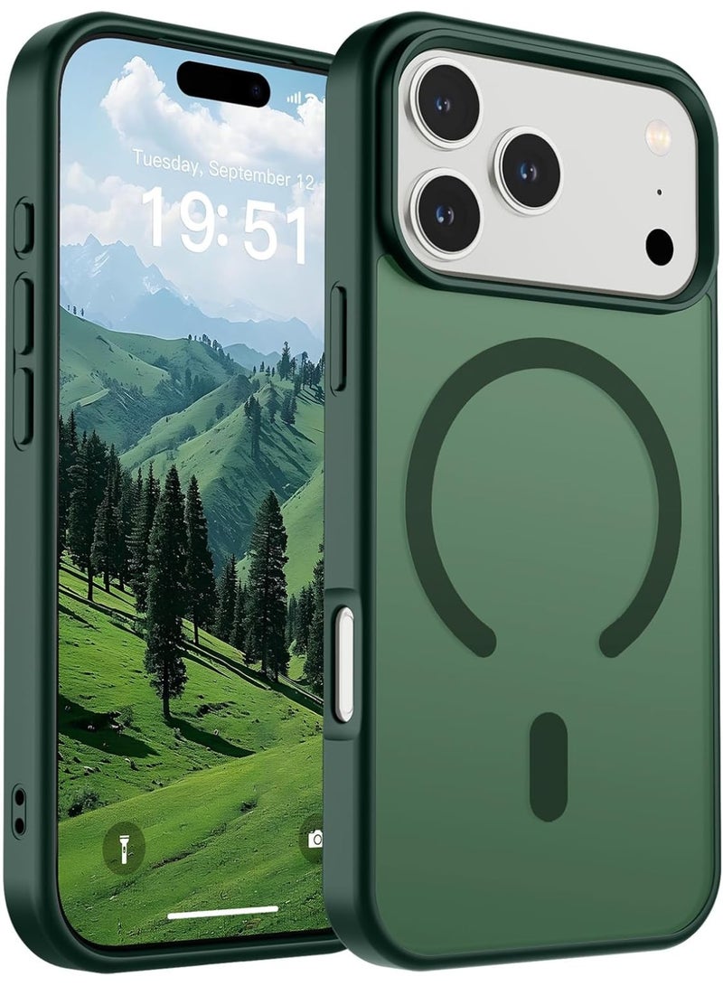 أكاليكس جراب مغناطيسي غير لامع لهاتف iPhone 17 Pro Max، متوافق مع MagSafe، غطاء فاخر مطلي، جراب هاتف واقي مقاوم للصدمات ناعم غير لامع من مادة TPU، (أخضر جبلي) - Image 1