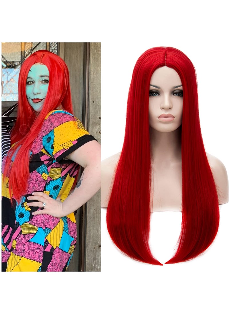 BERON - BERON 27 Inches Red Wig for Women Long Straight Wig Neon Red Wigs for Daily Party Wig Cap Include - Image 1