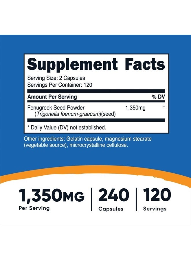 Nutricost بذور الحلبة 1350 ملغ، 240 كبسولة - خالية من الغلوتين، غير معدلة وراثيًا، 675 ملغ لكل كبسولة - Image 2