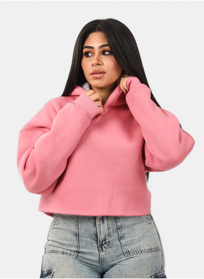 SHECHICK Shechick Unfinished Dusty Pink Cropped Hoodie  - Image 1