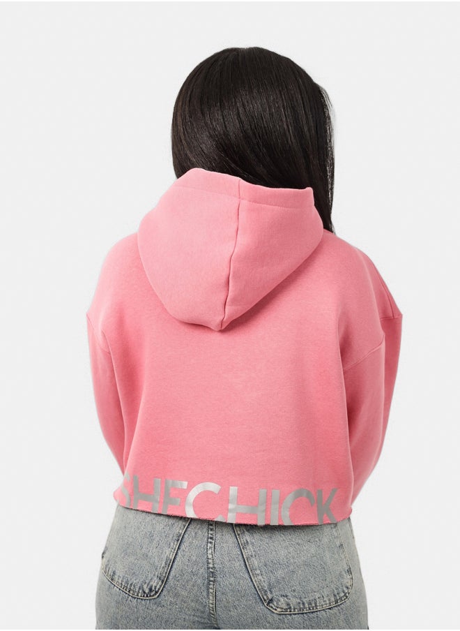 SHECHICK Shechick Unfinished Dusty Pink Cropped Hoodie  - Image 3