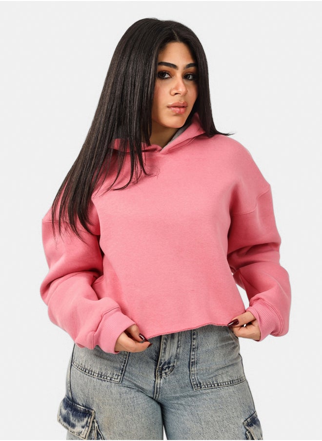 SHECHICK Shechick Unfinished Dusty Pink Cropped Hoodie  - Image 2