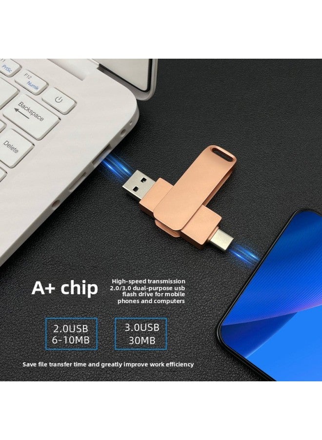 Loquat Type-C Mobile Phone U Disk Metal Rotating U Disk High Speed 3.0USB Large Capacity 64g USB Dual Interface-Color:Rose Gold-Capacity:USB3.0/8GB  - Image 3