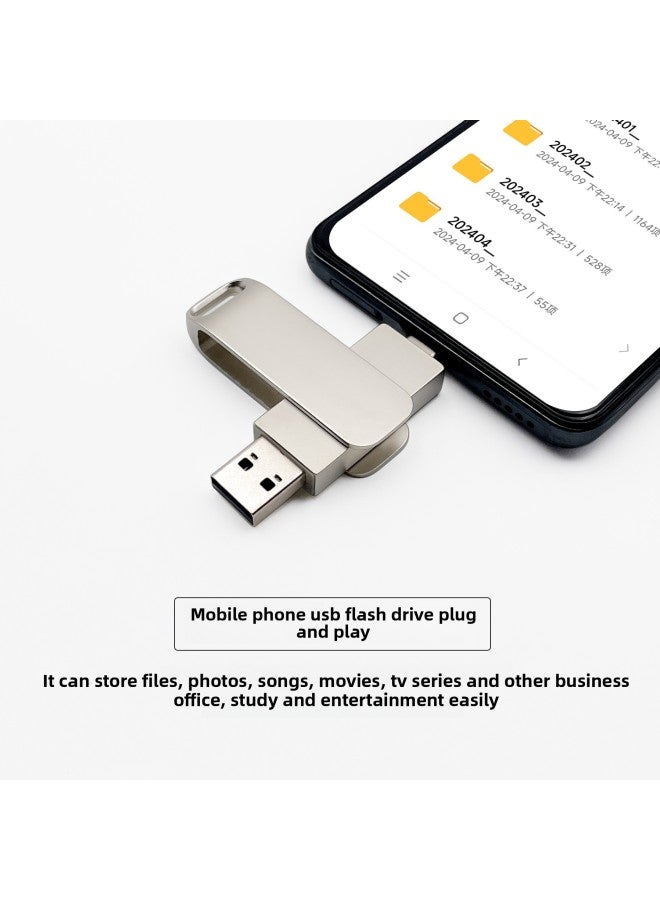 Loquat Type-C Mobile Phone U Disk Metal Rotating U Disk High Speed 3.0USB Large Capacity 64g USB Dual Interface-Color:Rose Gold-Capacity:USB3.0/8GB  - Image 4
