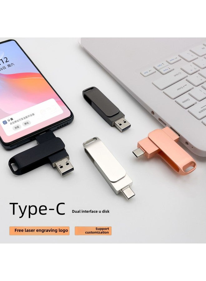 Loquat Type-C Mobile Phone U Disk Metal Rotating U Disk High Speed 3.0USB Large Capacity 64g USB Dual Interface-Color:Rose Gold-Capacity:USB3.0/8GB  - Image 2