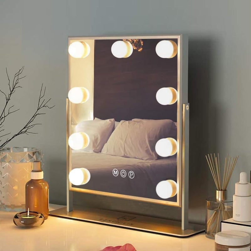 FENCHILIN Vanity Mirror with Light Lighted Makeup Mirror Vanity Makeup Mirror Smart Touch Control 3Colors Dimable Light Detachable 10X Magnification 360°Rotation(White) - Image 1