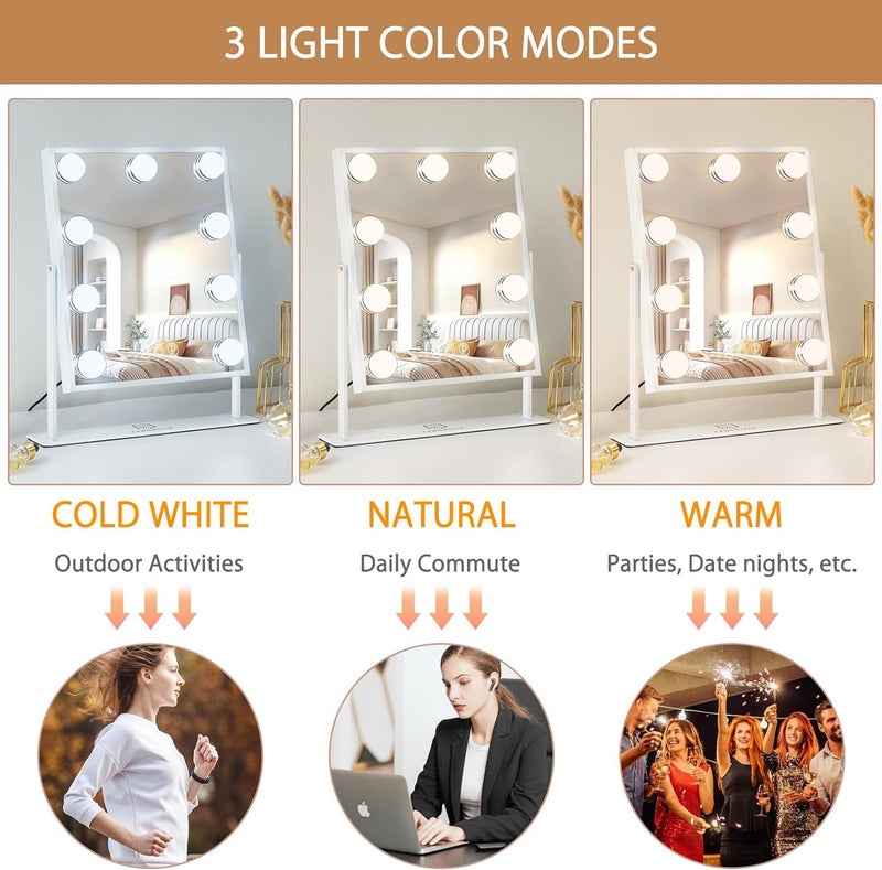 FENCHILIN Vanity Mirror with Light Lighted Makeup Mirror Vanity Makeup Mirror Smart Touch Control 3Colors Dimable Light Detachable 10X Magnification 360°Rotation(White) - Image 3