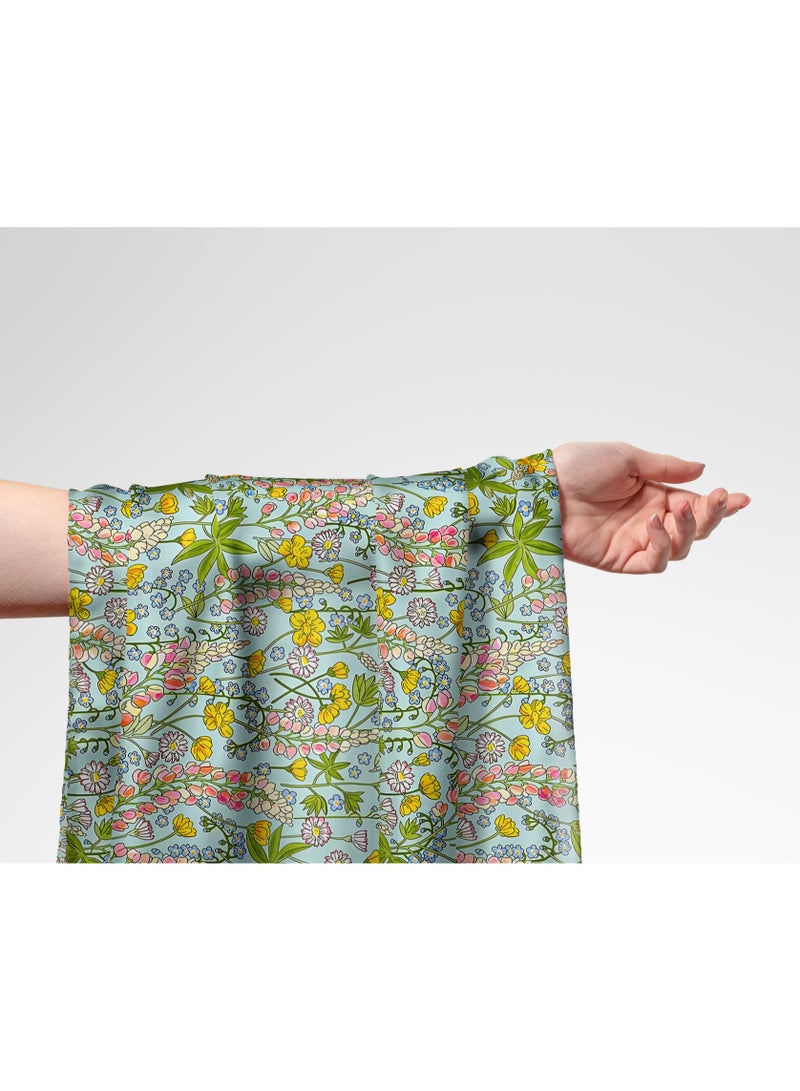 Vellato Al Lail Aramny Silk Fabric By The Yard Blue White Shells Palm Trees Jalabiya Makhweer Dressmaking 58 Inches Width - Image 1