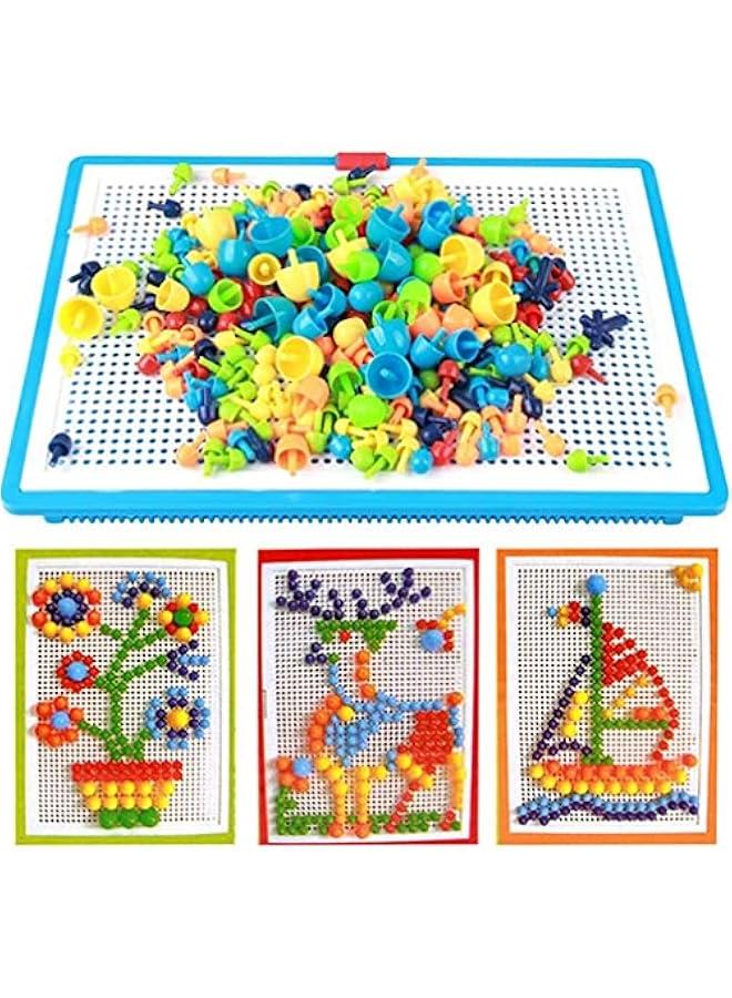 296 قطعة من أظافر الفطر Pegboard التعليمية الملونة لغز بناء مكعبات الطوب الإبداعية DIY ألعاب الفسيفساء للأطفال والأطفال الصغار عيد ميلاد مثالي للفتيات والأولاد سن 3-8 سنوات - Image 1