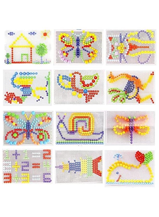 296 قطعة من أظافر الفطر Pegboard التعليمية الملونة لغز بناء مكعبات الطوب الإبداعية DIY ألعاب الفسيفساء للأطفال والأطفال الصغار عيد ميلاد مثالي للفتيات والأولاد سن 3-8 سنوات - Image 4