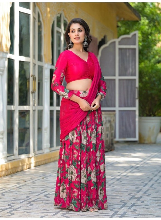 AKS Magenta Floral Print Chinnon Lehenga Choli  - Image 3