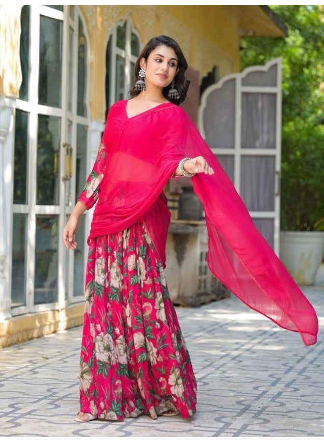 AKS Magenta Floral Print Chinnon Lehenga Choli  - Image 4