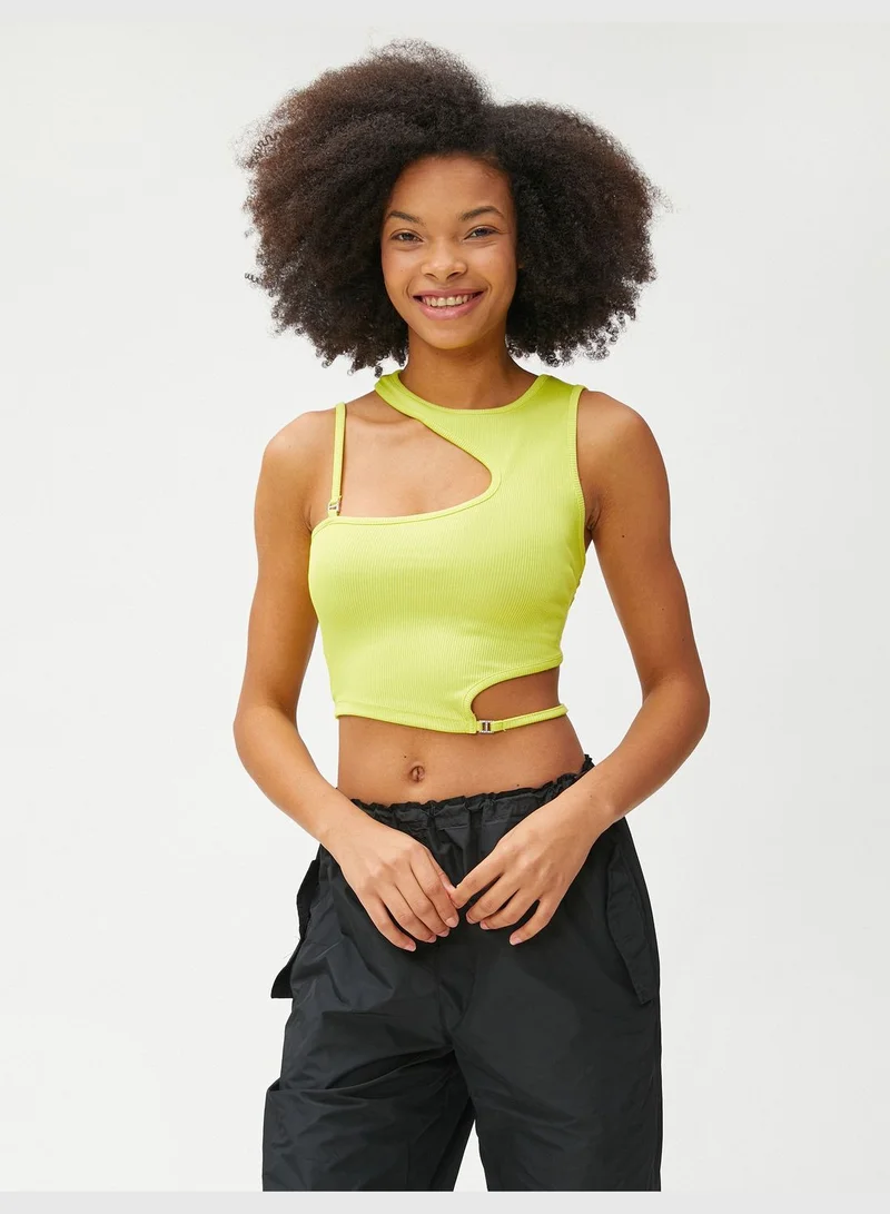 KOTON Ribbed Metal Accessory Cut Out Detail Crop Tank Top