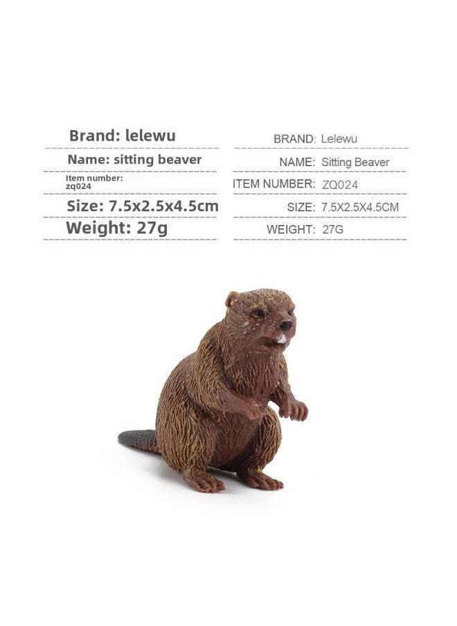 Hot Sale Simulation Wild Animal Model White Tail Deer Rabbit Red Fox Beaver Static Solid 10-piece Set-Color:ZQ024 Sitting Beaver 27g  - Image 1