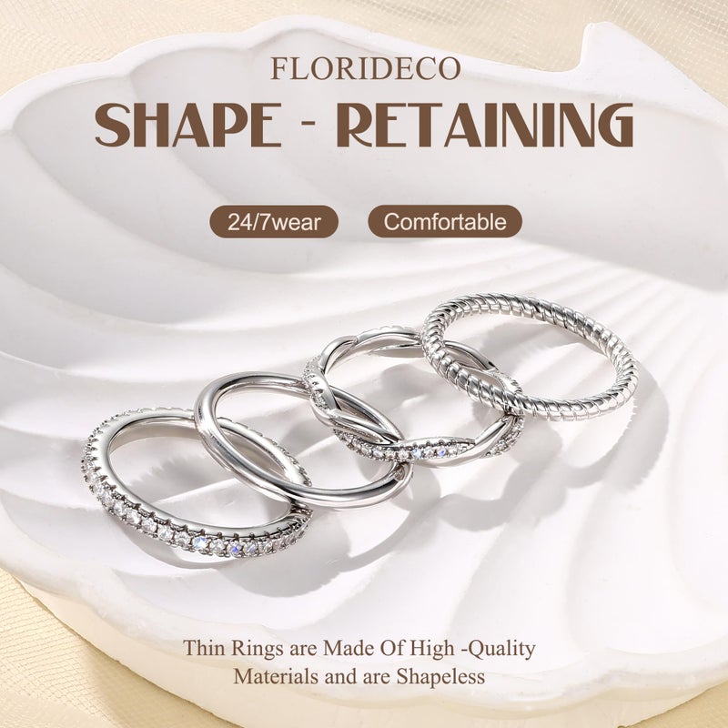 Florideco Stackable Rings for Women Non Tarnish Dainty Silver Plated Stackable Thin Rings Cubic Zirconia Thumb Ring Set Trendy Statement Promise Wedding Bands Engagement Ring for Women Size 8 - Image 4