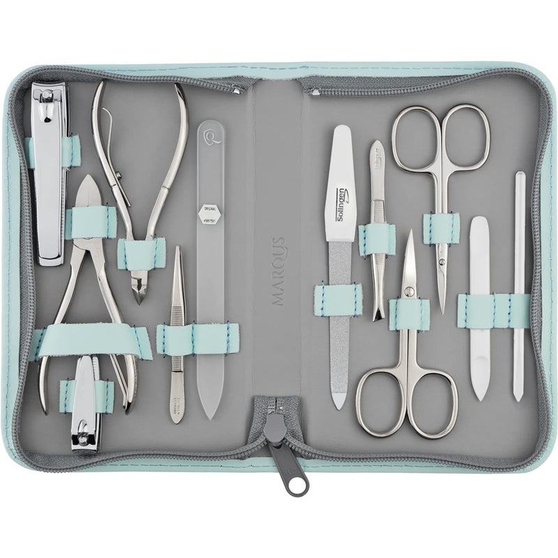 marQus Nail Kit for Men and Women  Manicure Set 12 pcs  German Made Nail Kit  Grooming Set  Genuine Leather Case with exclusive Glass Nail File  Manicure Set made in Germany