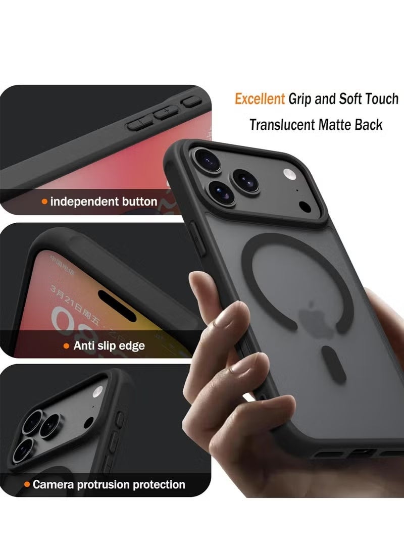 Gecomo iPhone 17 Pro Phone Case, Compatible with Magsafe, Non-slip and Scratch-Resistant, Durable Black Ultra-Thin Silicone Shockproof Case, Suitable for iPhone 17 Pro, Black - Image 3