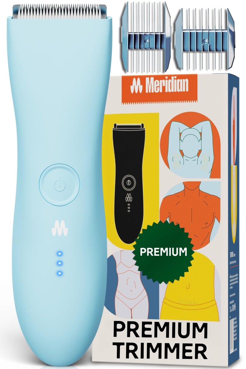 MERIDIAN The Trimmer Premium - Body Hair Trimmer & Electric Shaver for Men and Women for Pubic Hair, Chest, Legs & Bikini Line, Waterproof & Rechargeable, Sky - Image 1