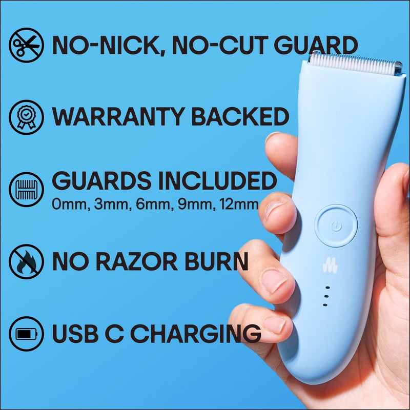 MERIDIAN The Trimmer Premium - Body Hair Trimmer & Electric Shaver for Men and Women for Pubic Hair, Chest, Legs & Bikini Line, Waterproof & Rechargeable, Sky - Image 2