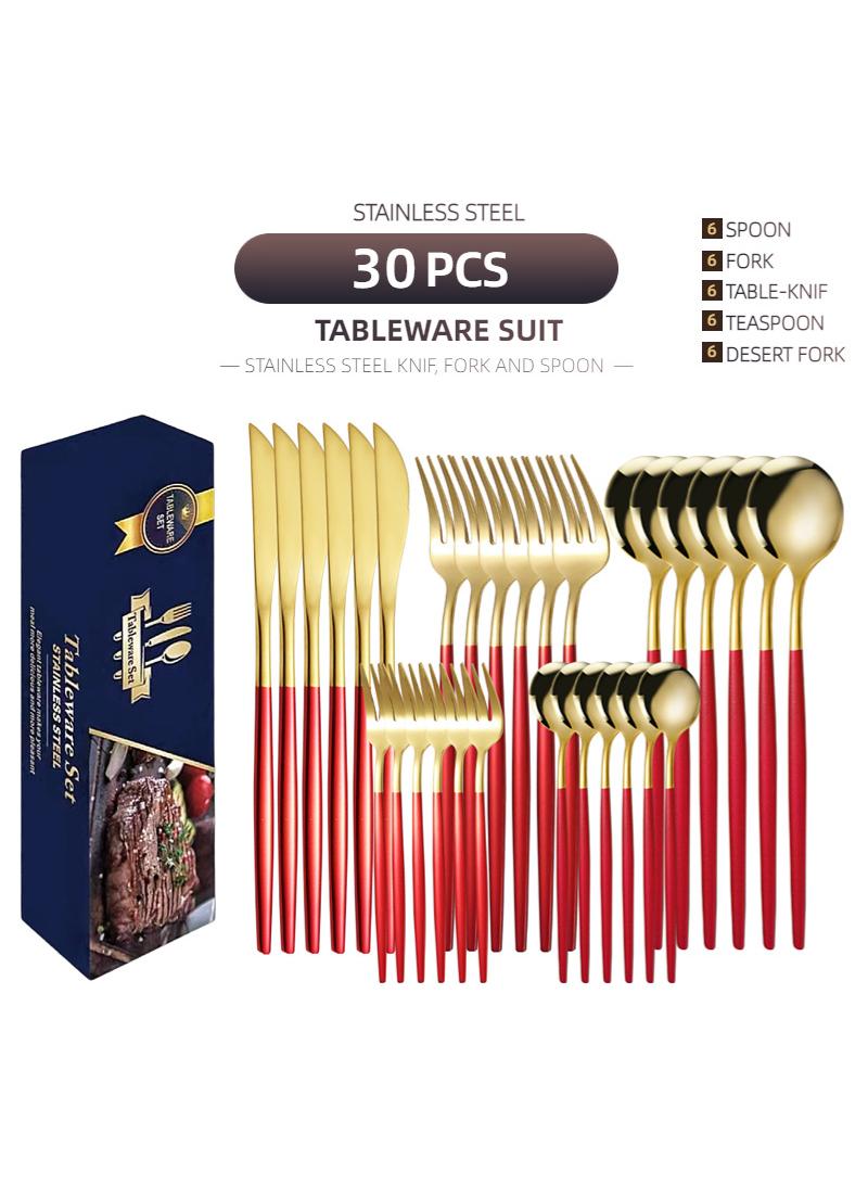 general 30-Piece Knife Fork Spoon Full Set Gold/Red - Image 1